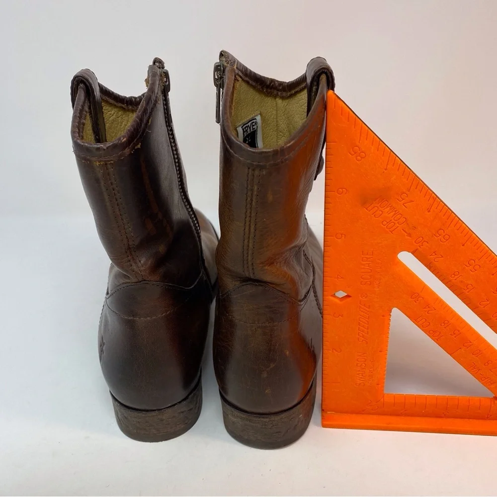 FRYE Melissa Women's 7.5 B Brown Genuine Leather Ankle Boots Cowgirl Zip Up - Picture 16 of 16